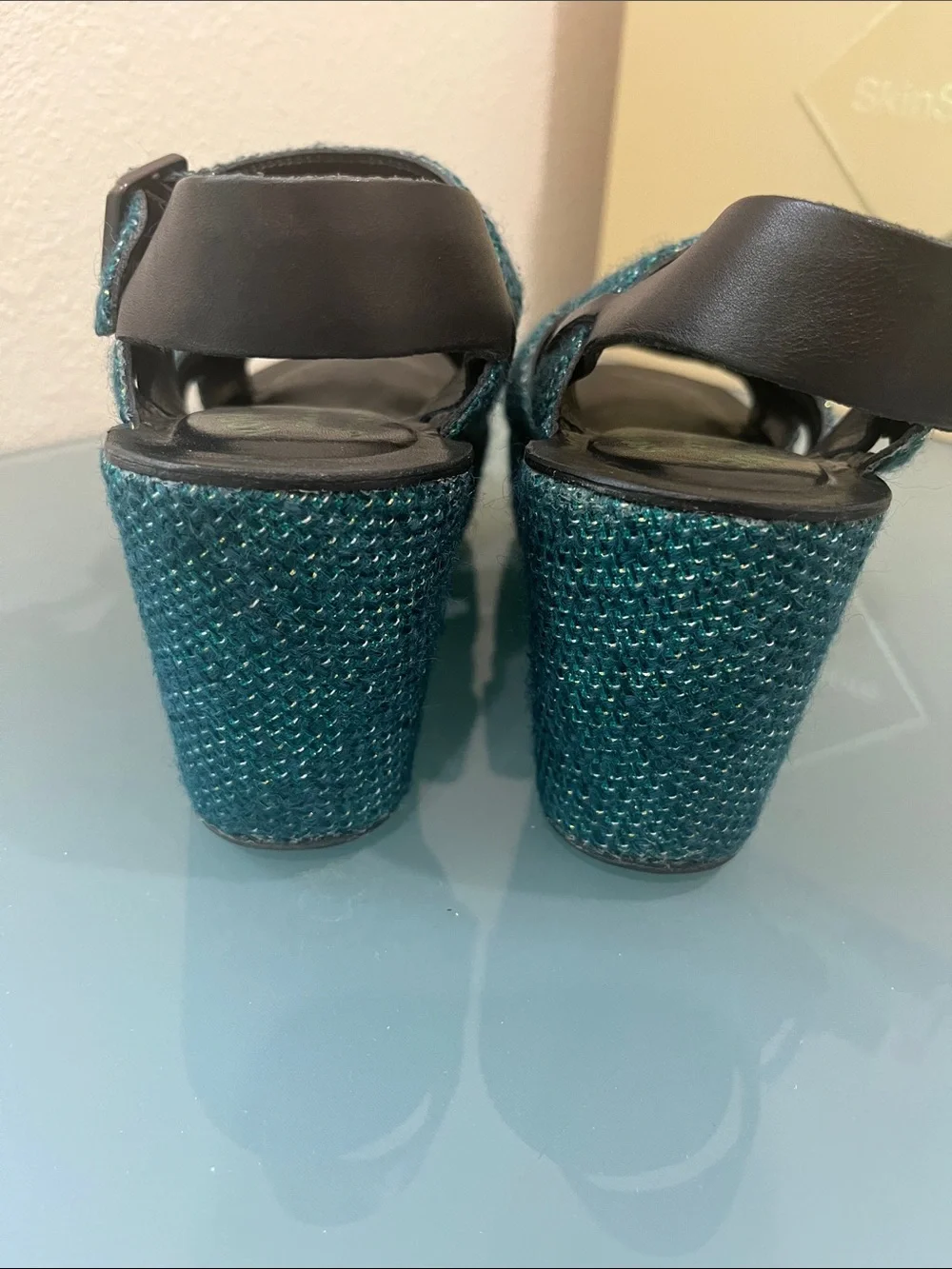 Kork-Ease Teal Woven Crossband Slingback Sandals size 7
